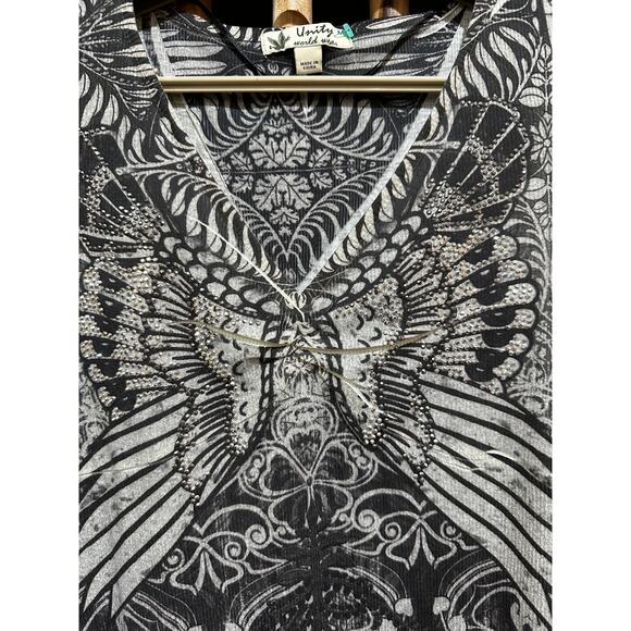 Unity World Wear Boho Tunic Top Women Size M Gray Bling Fairy Grunge Y2K - Picture 5 of 8